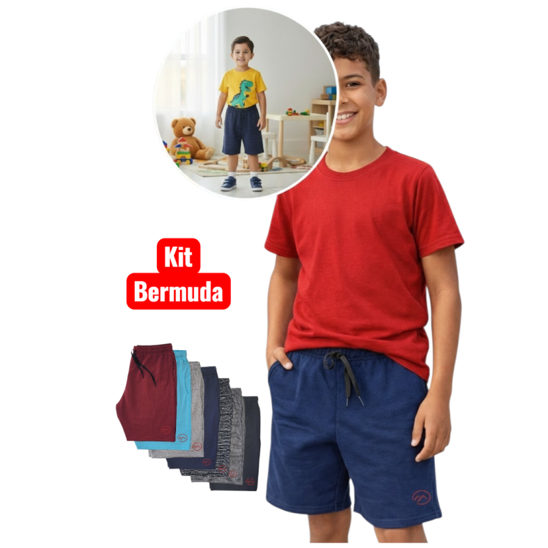 kit 3 e 5 Bermuda infantil e Juvenil