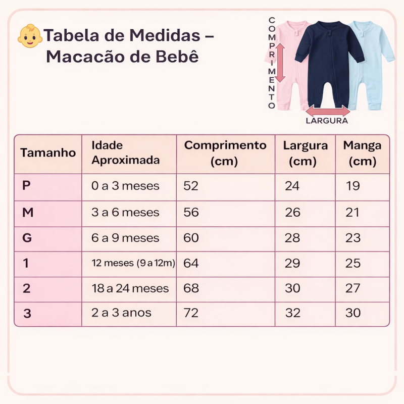 Kit 3 Macacão De Bebê Com Zíper