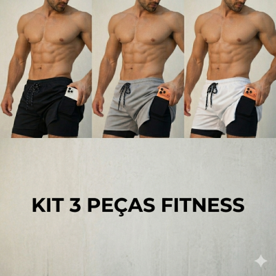 3 Kit Bermuda Masculina Fitness